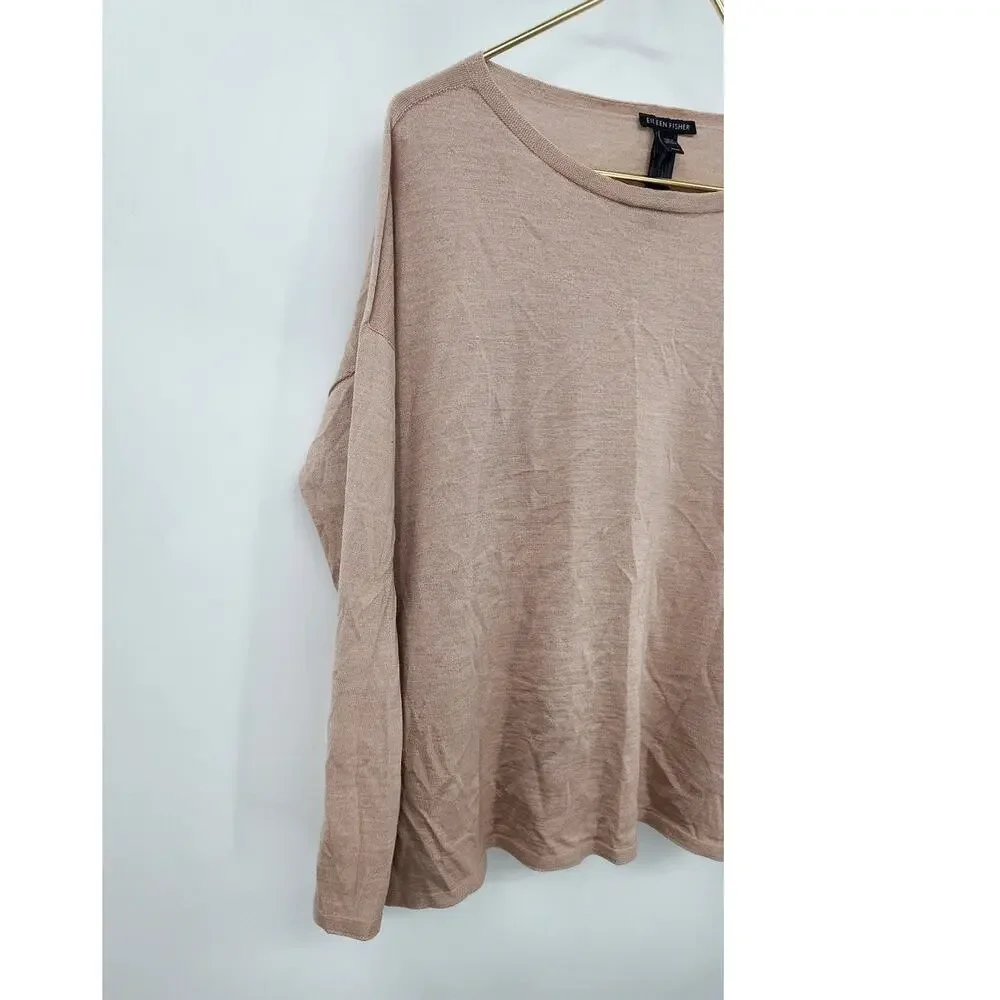 Eileen Fisher Seamless Merino Silk Cashmere Bateau Neck Sweater Size Medium Tan‎